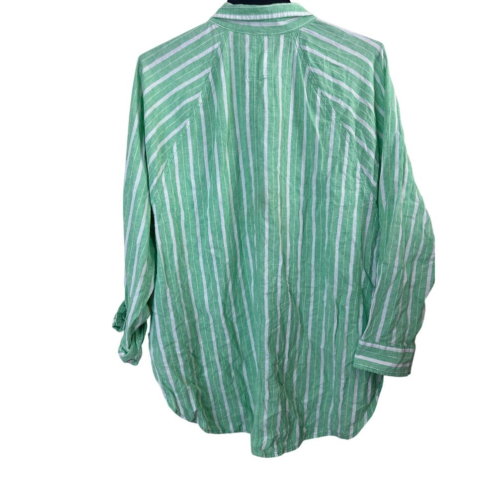 Aerie green and white striped linen blend button-down cover-up shirt M K - Picture 5 of 5